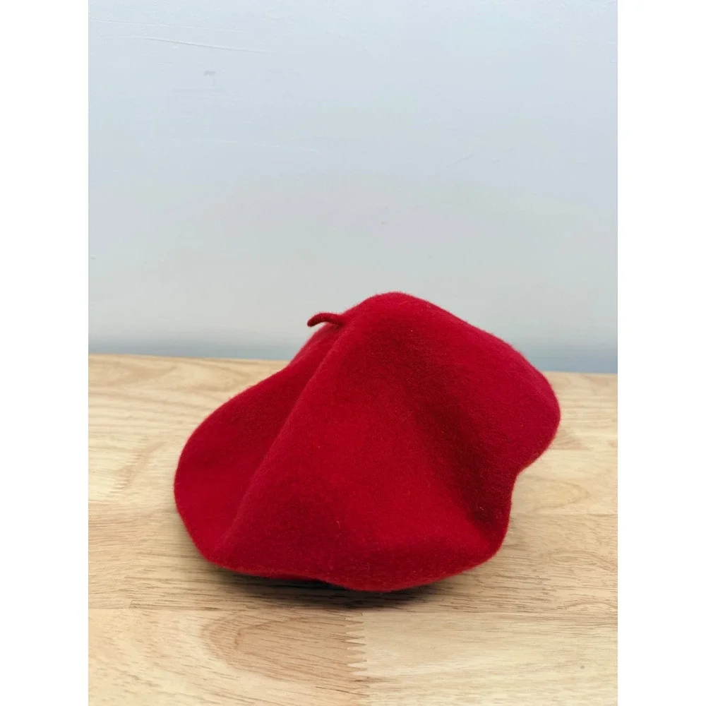 Classic Red Lambs Wool‎ Beret Hat One Size Fits All Cozy Winter Fashion #64